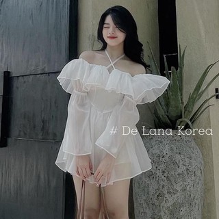 Váy trễ vai bèo tầng voan tơ bồng bềnh xinh xỉu, Đầm Thiết Kế Thời Trang Nữ Phong Cách Sang Chảnh DE LANA KOREA