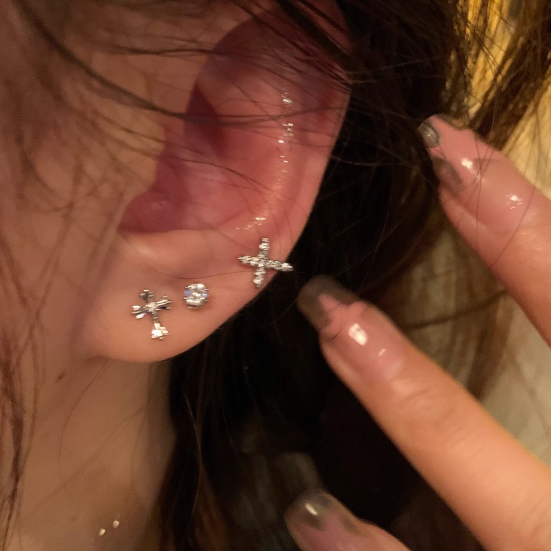 We flower Bông Tai Mạ Bạc 925 Hình Học Đính Pha Lê / Vương Miện / Ngôi Sao Phong Cách Hàn Quốc Thời Trang Cho Nữ