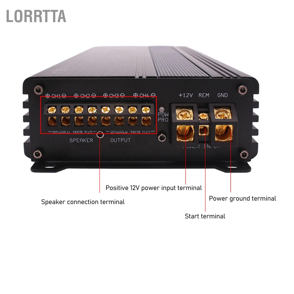 Lorrtta Bộ khuếch đại ô tô 4CH Class AB 400W 4 Ohms công suất 12V có thể kết nối cho loa Loa siêu trầm