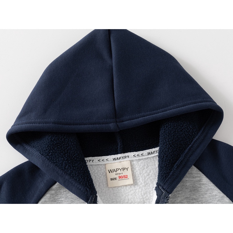 Áo hoodie nỉ lót lông bé trai WAPYPY, áo nỉ lót lông có mũ cho bé chất sợi dệt