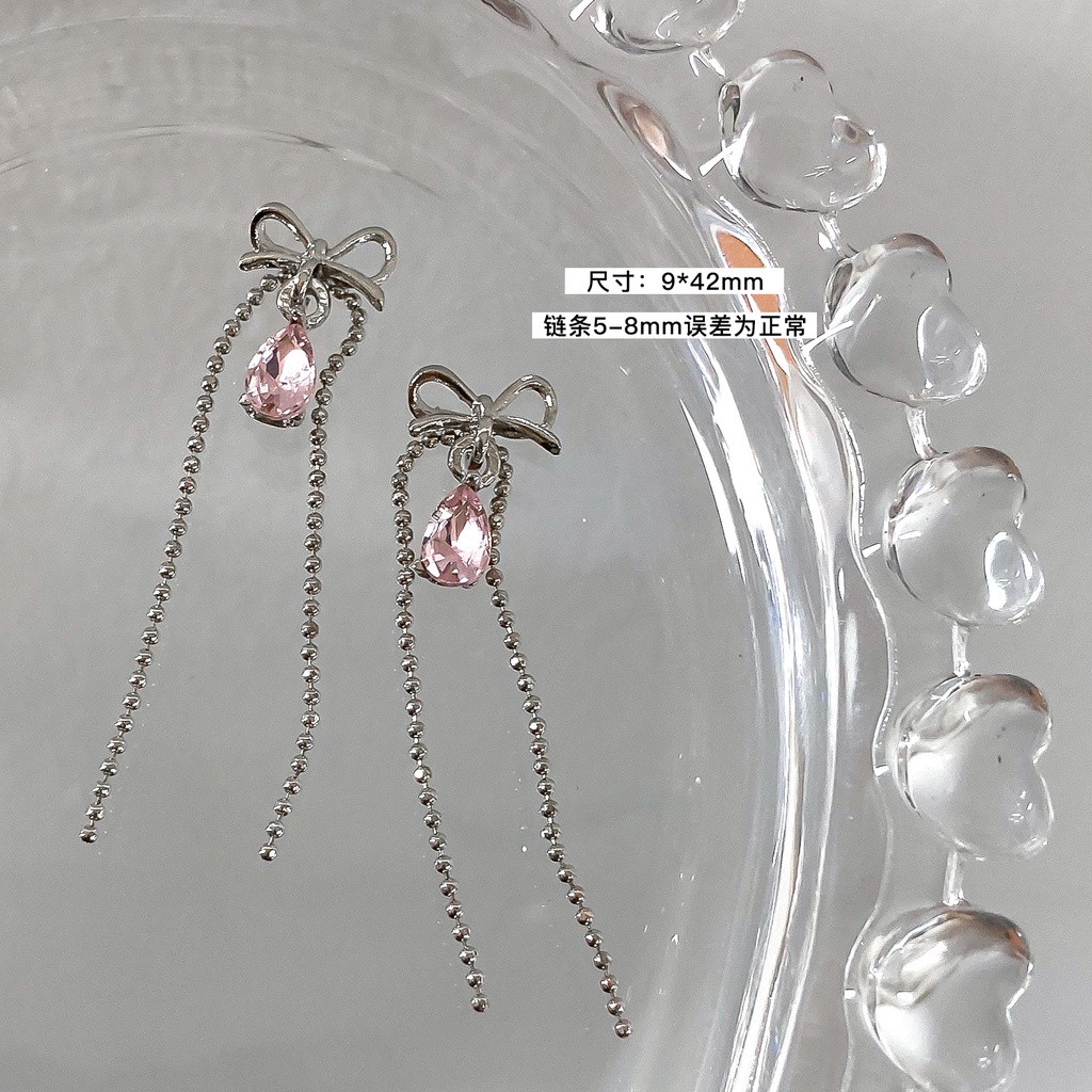 Charm Bạc Đá Pha Lê Hồng Pastel | Trang Trí Móng Tay