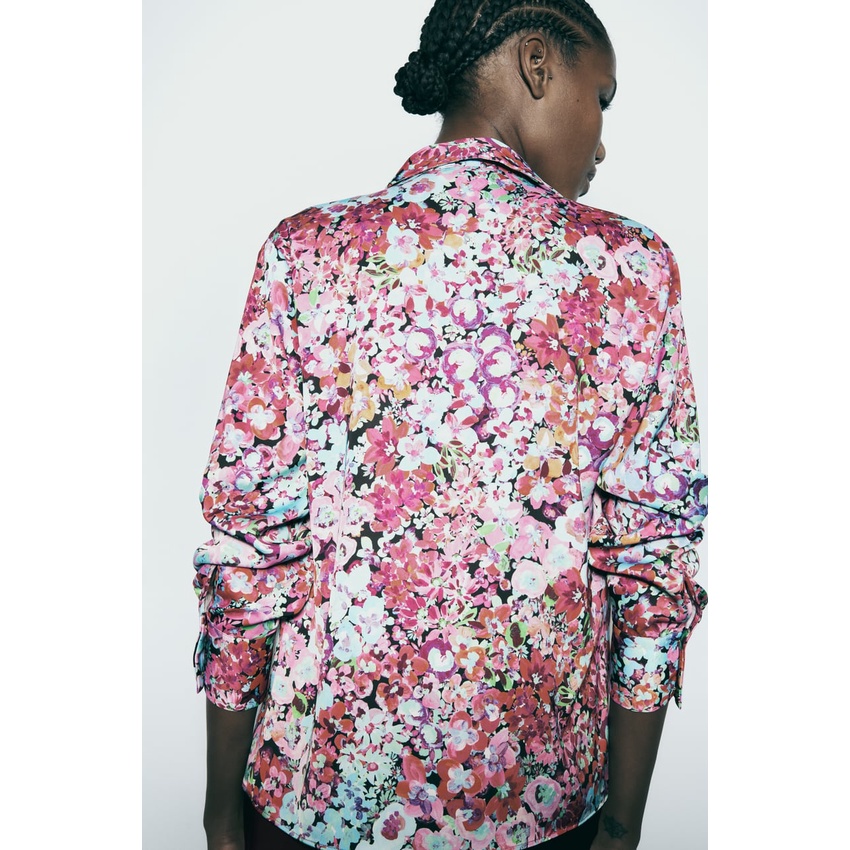 Zara Áo Sơ Mi Tay Dài Vải Lụa satin In Hoa Thời Trang Mùa Thu 8724561