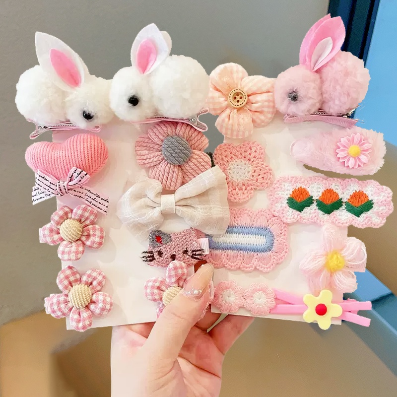 Set 14 Kẹp Tóc Mái Lông Dễ Thương Thời Trang Hàn Quốc Cho Bé Gái