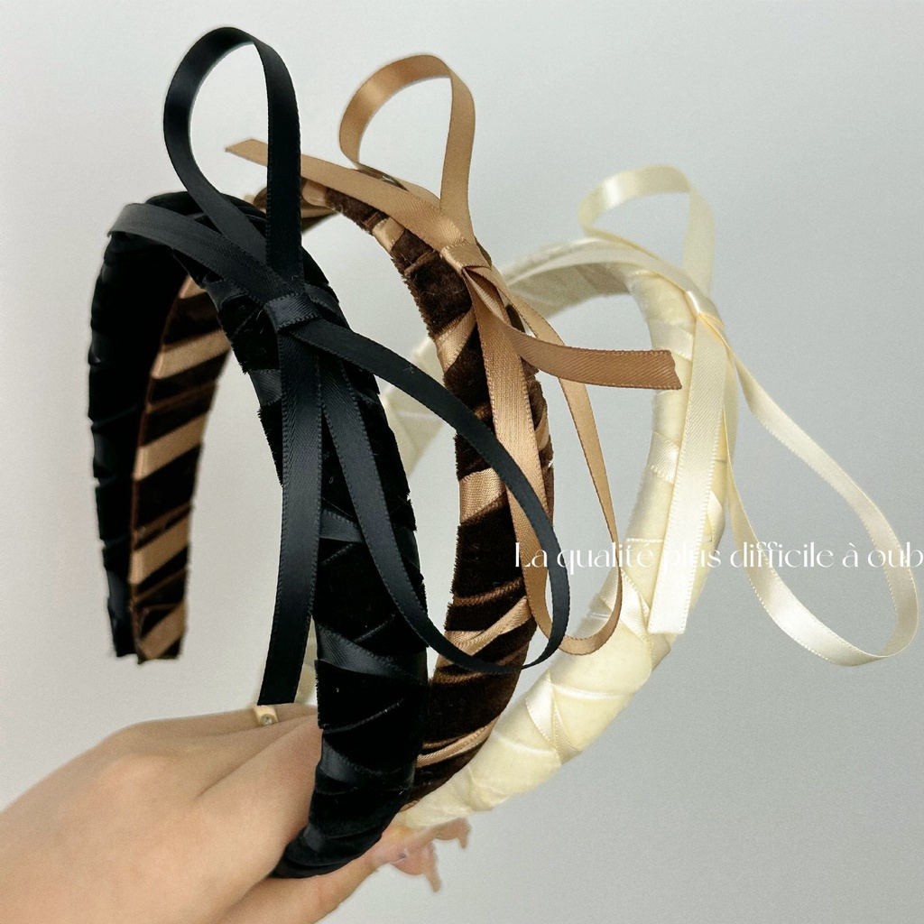Băng Đô Vải Nhung Thắt Nơ Phong Cách vintage Pháp