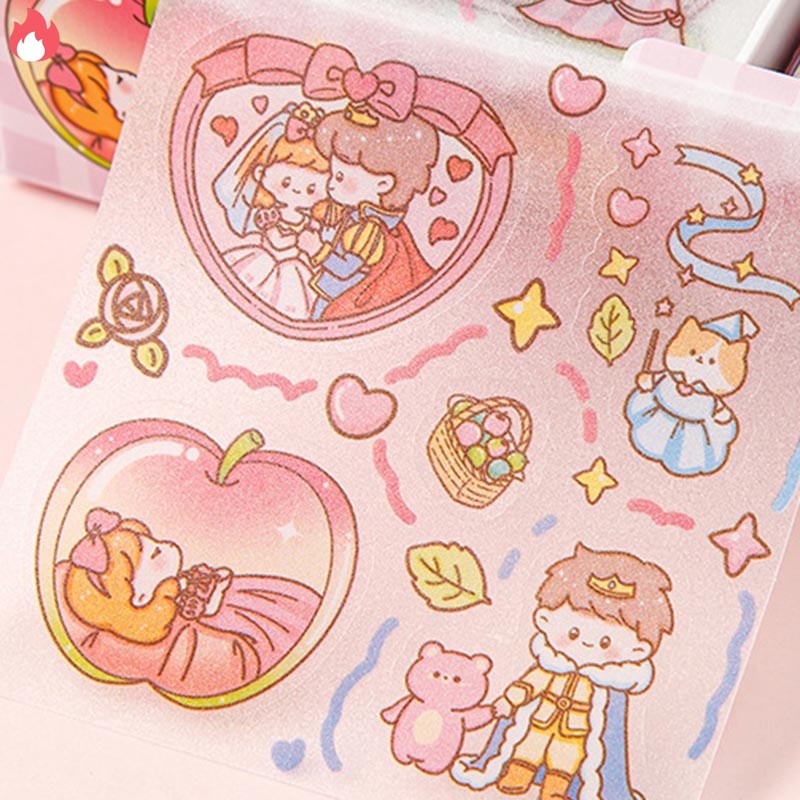 Hộp 8 món băng keo dính Washi tape + sticker dán trang trí sổ lưu niệm DIY hoa tiết hoạt hình cute RYVN