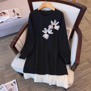 MR Đầm Midi Chữ A Tay Dài Cổ Tròn Dáng Rộng Thời Trang Công Sở Cho Nữ (40-150kg)
