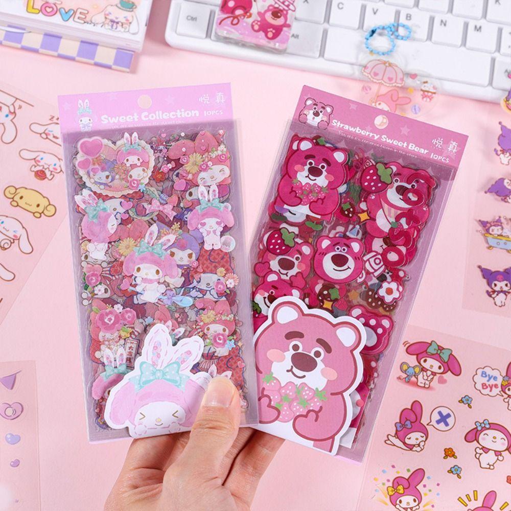 Set 10 Sticker Dán pvc Chống Thấm Nước Họa Tiết Hoạt Hình lotso guka kuromi kuromi Dễ Thương diy