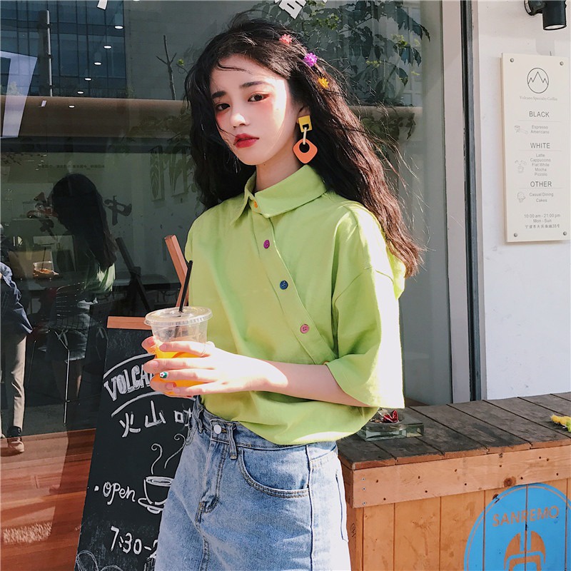 Áo Thun Tay Ngắn Màu Trơn Kiểu Dáng Đơn Giản Cho Nữ