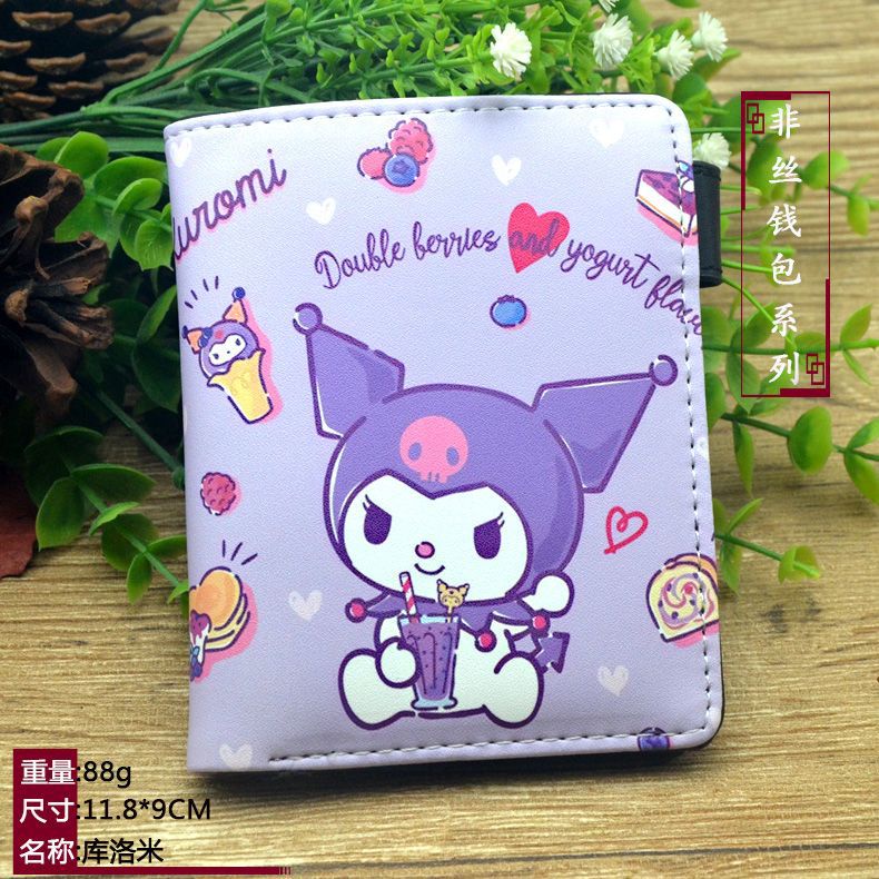 Kawaii kuromi Ví Ngắn Bằng pu Có Khóa Kéo Họa Tiết Thỏ melody Dễ Thương Màu Hồng / Tím