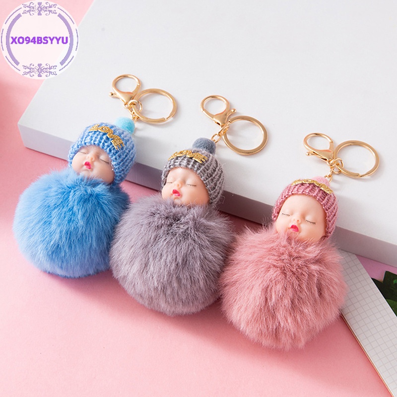 Xo94bsyu Móc Khóa Hình Búp Bê Em Bé Đang Ngủ Nhồi Bông Đáng Yêu Trang Trí Xe Hơi vn