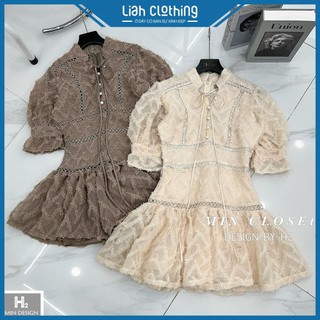 [Có sẵn] Min studio - Váy ren cổ trụ cúc ngọc tay bồng (váy hai lớp - loại 1) #D1042280