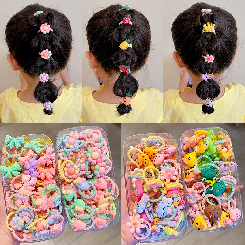 Bộ 30 Dây Cột Tóc Cao Su Nhiều Màu Sắc Dễ Thương Cho Bé Gái