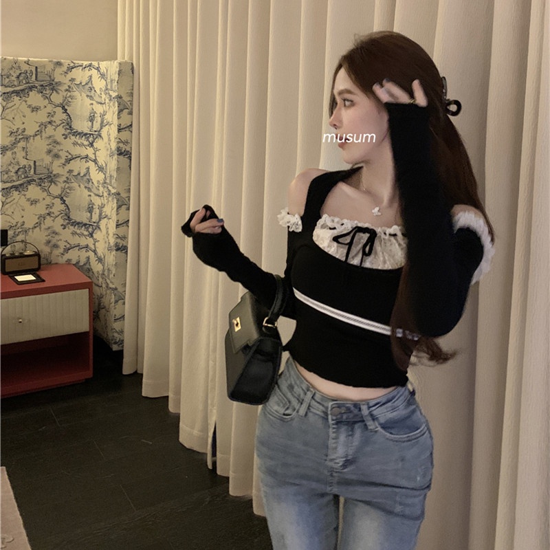 Áo Nữ Tay Dài Phối Ren Thời Trang Quyến Rũ