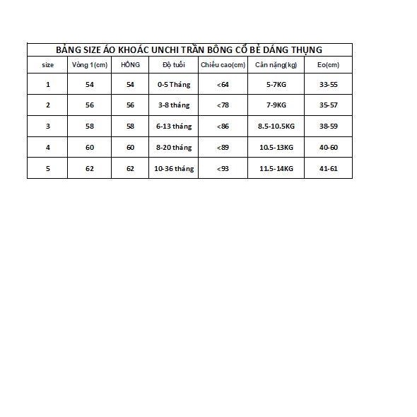 Áo khoác unchi trần bông cổ bẻ dáng thụng cho bé mặc thu đông