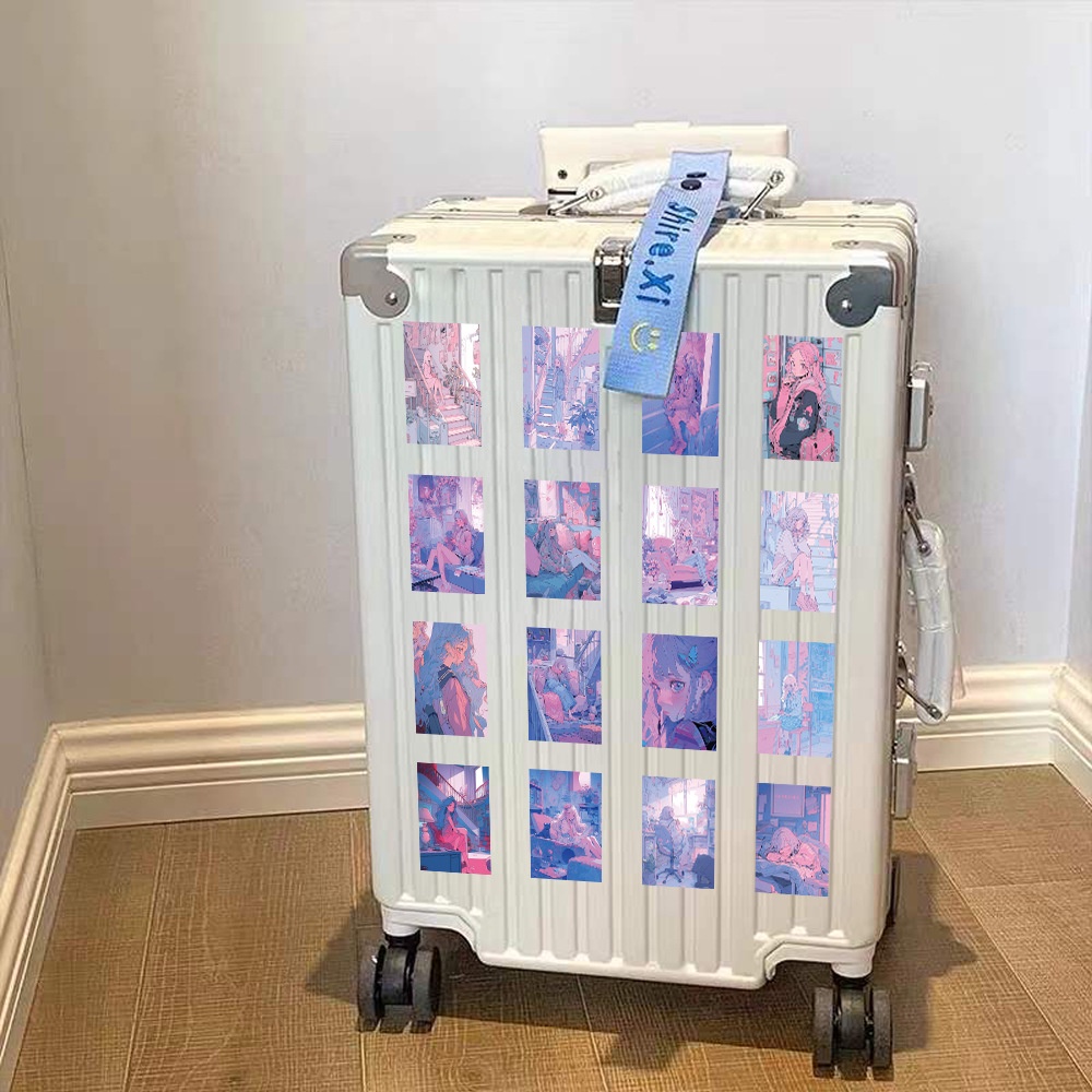 Bộ 60 Miếng Dán Trang Trí Mũ Bảo Hiểm / Bút Chì Họa Tiết graffiti Màu Hồng / Tím Xinh Xắn