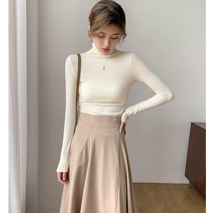 Áo Thun Tay Dài Cổ Cao Ôm Dáng Thời Trang Mùa Thu Cho Nữ