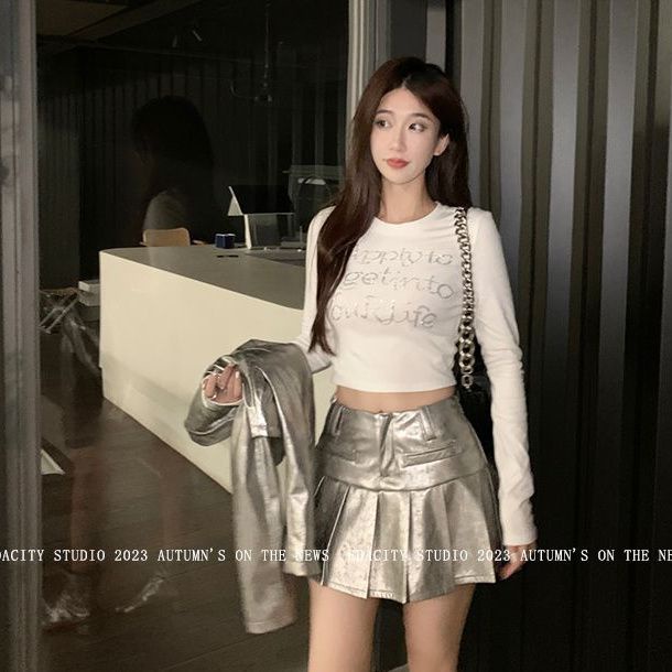 Áo Thun Lửng Tay Dài Đính Đá Thời Trang Dành Cho Nữ
