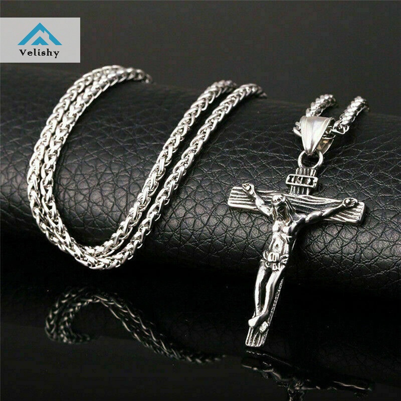 Vòng cổ Mặt Thánh Giá Bằng Thép Không Gỉ Mạ Bạc Cho Nam