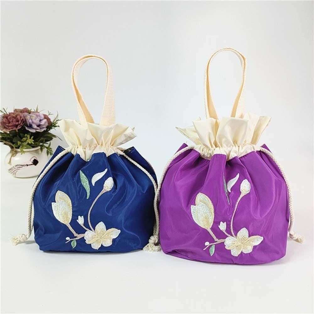 Shanhai Túi Xách Vải Lụa satin Dây Rút Thêu Hoa Phong Cách hanfu Hàn Quốc Thanh Lịch Cho Mẹ Bỉm Sữa