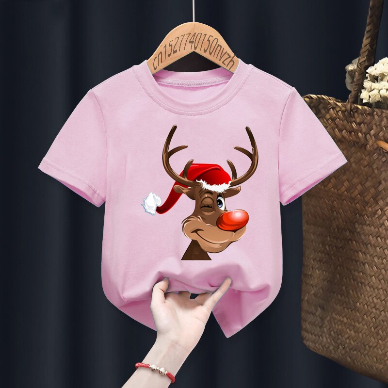 Dễ Thương Áo Thun In Hình Tuần Lộc Giáng Sinh Màu Trắng / Đỏ Đáng Yêu Vui Nhộn Thời Trang Mùa Hè Cho Bé y2k
