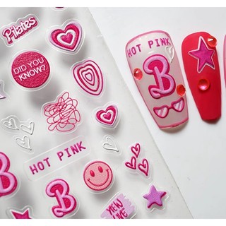 Sticker Lụa Nổi 5D | Barbie Hồng | Hình Dán Móng Tay