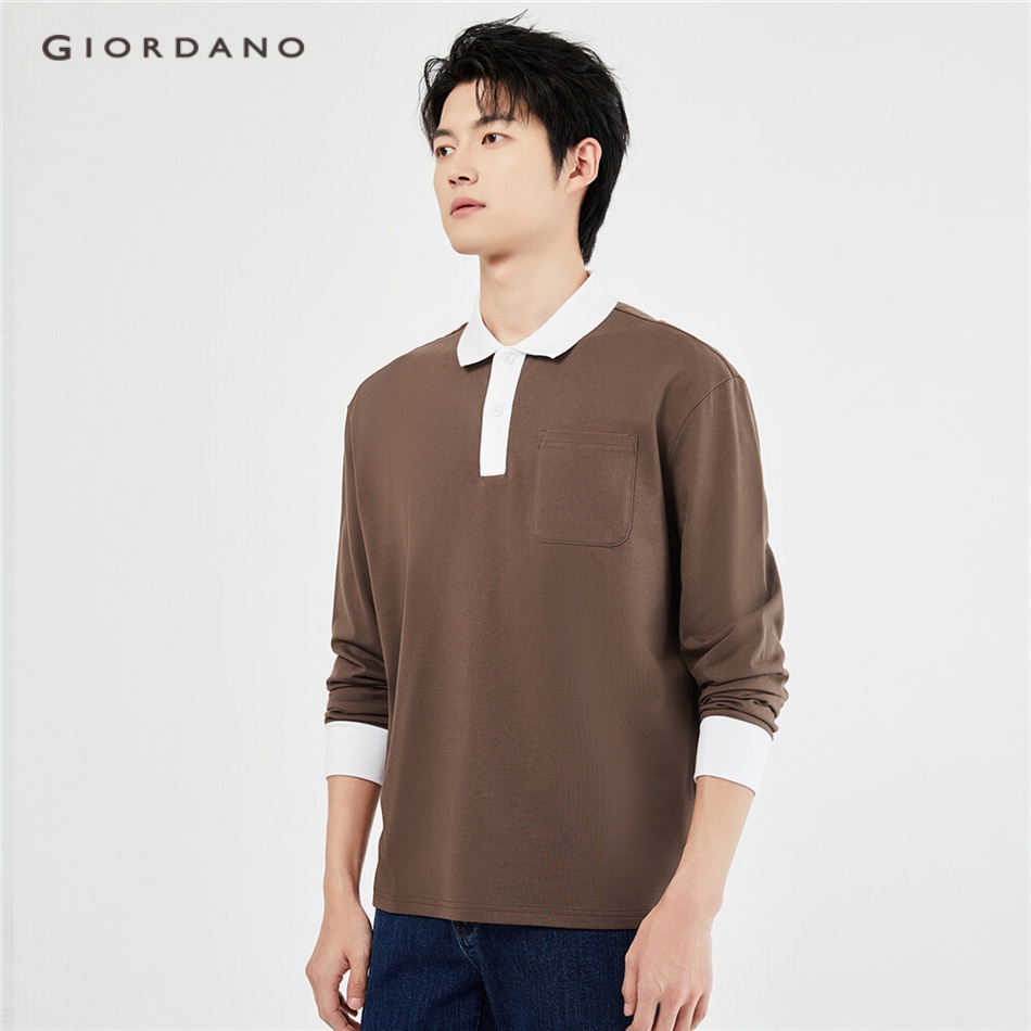 Giordano Áo Thun polo Dài Tay Phối Túi Đơn Giản Dành Cho Nam 13013760