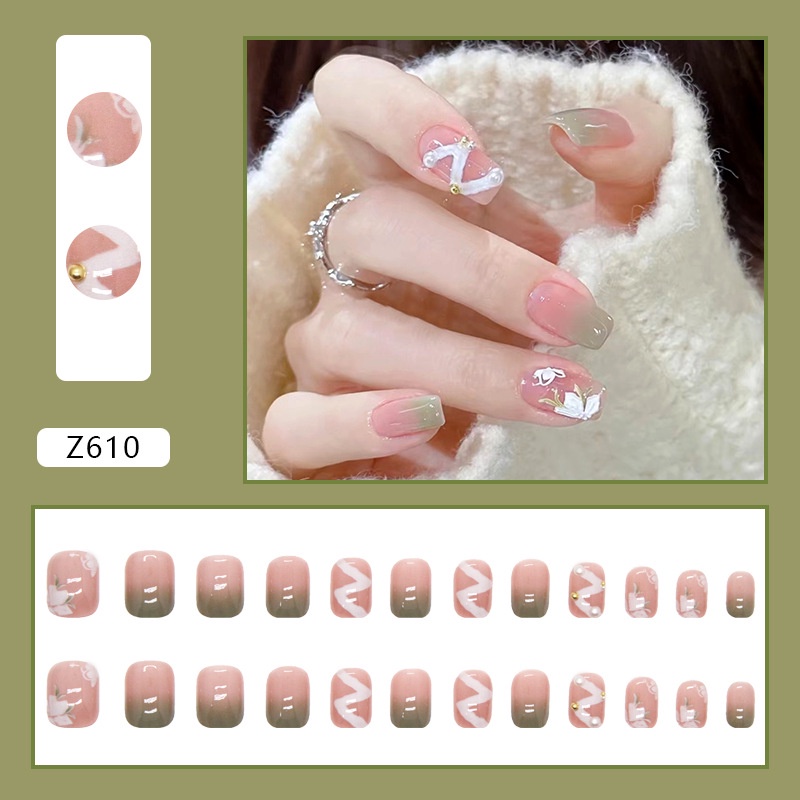 Z603-z856 Thời Trang Mới Đẹp 3D Kim Cương Giả Trang Trí Móng Tay Giả 24 Cái / hộp