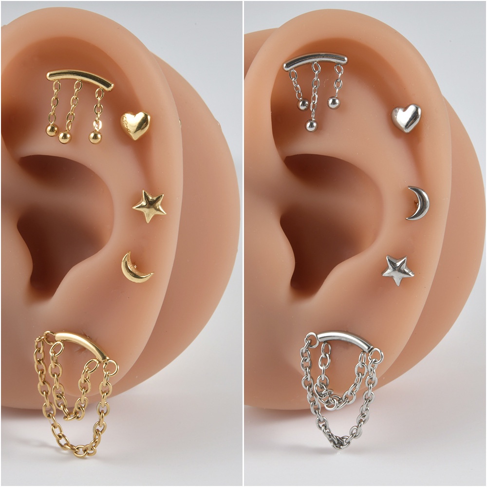 1 Khuyên Xỏ Cơ Thể Bằng Thép Không Gỉ Hình Ngôi Sao Năm Cánh Thời Trang 16g