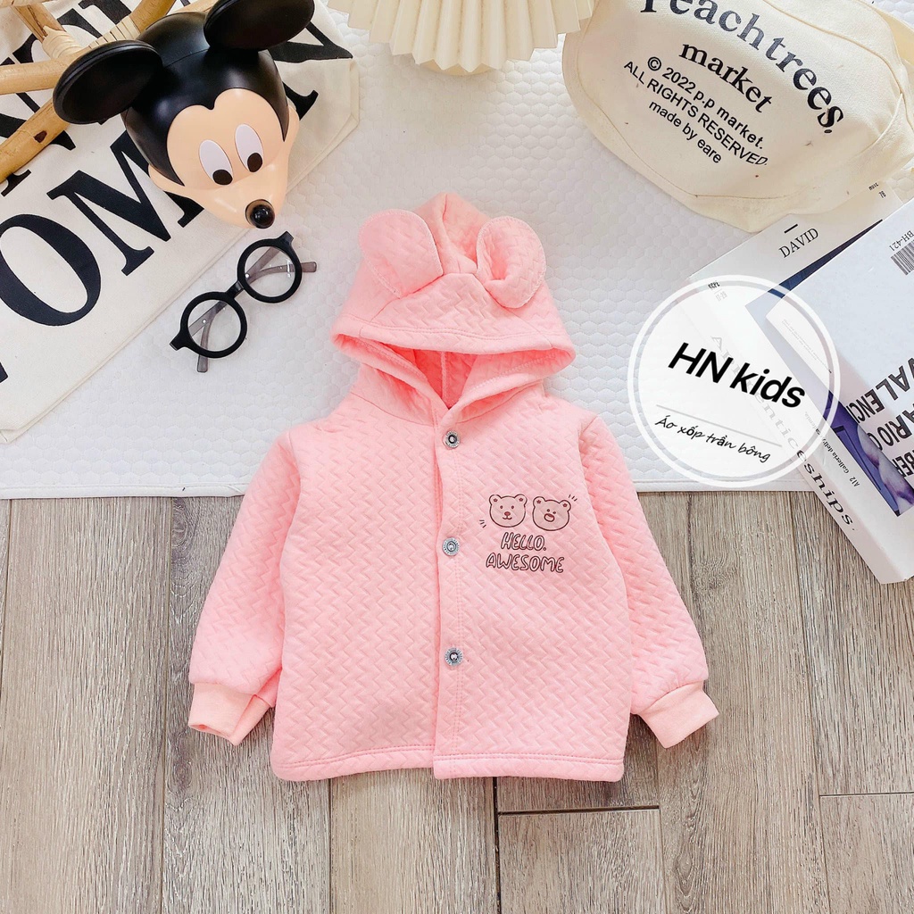 Áo khoác Hnkids vải trần bông có mũ cho bé mặc thu đông dáng ôm
