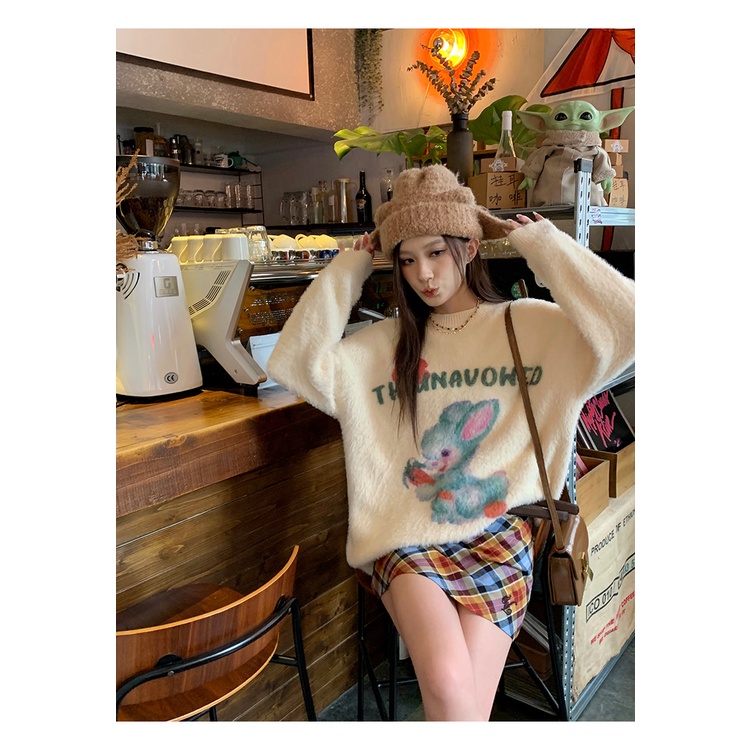 Áo sweater Nữ Tay Dài Cổ Tròn Phối Lông Thời Trang