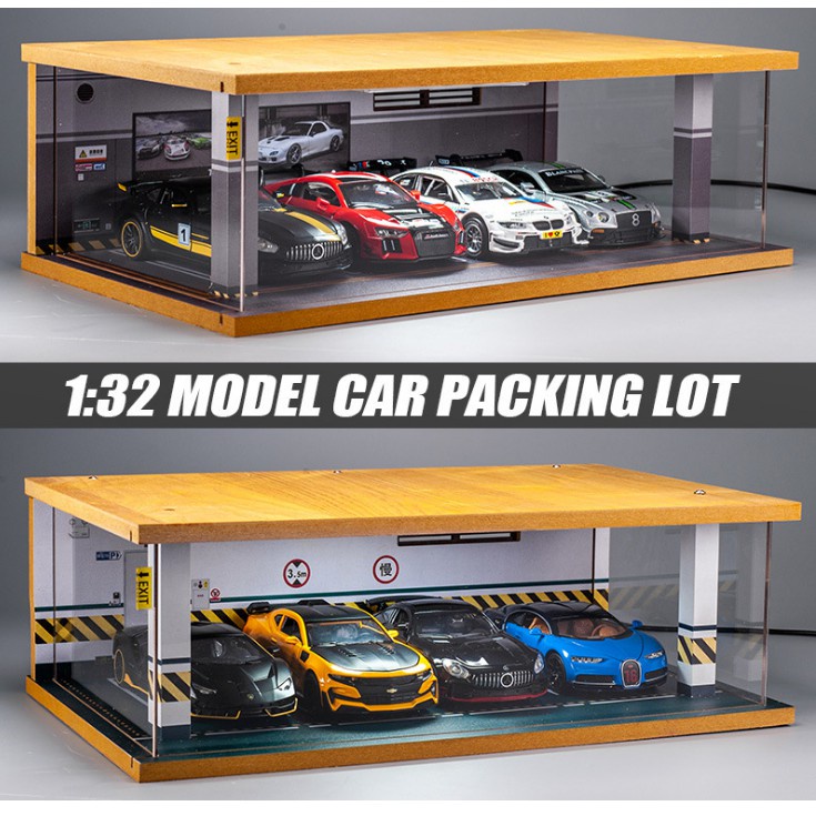 Gara trưng bày xe mô hình ô tô tỉ lệ 1:32 có đèn chiếu sáng - Parking lot 1:32 tặng ô tô