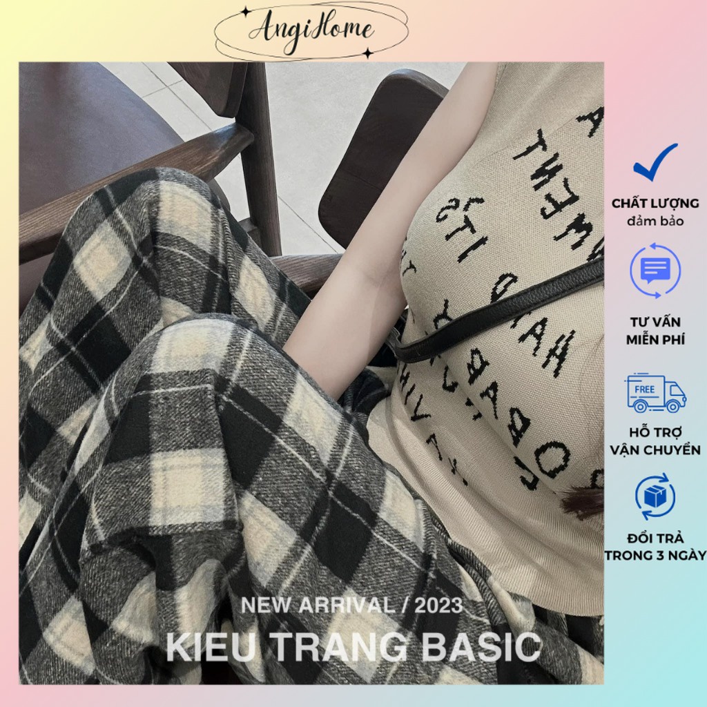 SET ÁO KEM CHỮ SÁT NÁCH + QUẦN CARO SUÔNG ANGIHOME