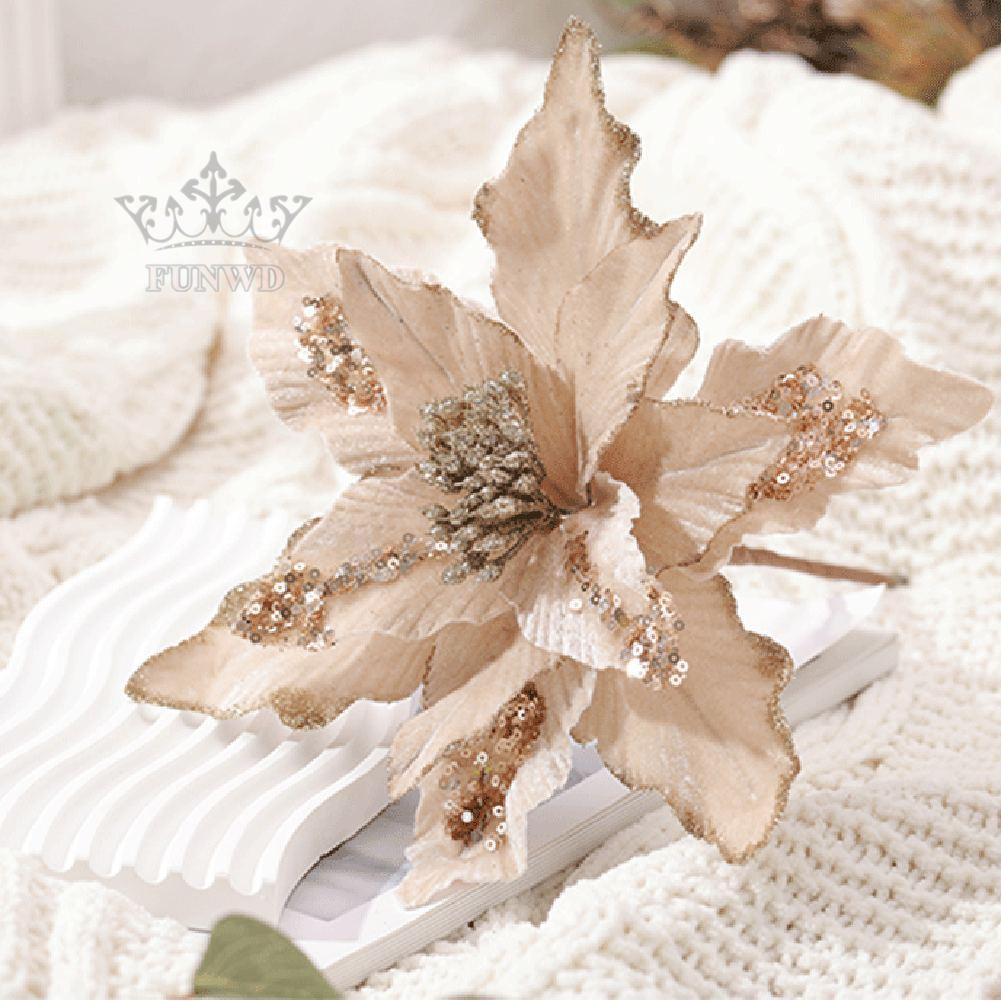 Hoa Lấp Lánh 1 Cái 28cm Trang Trí Giáng Sinh Vải Đẹp + Nhựa