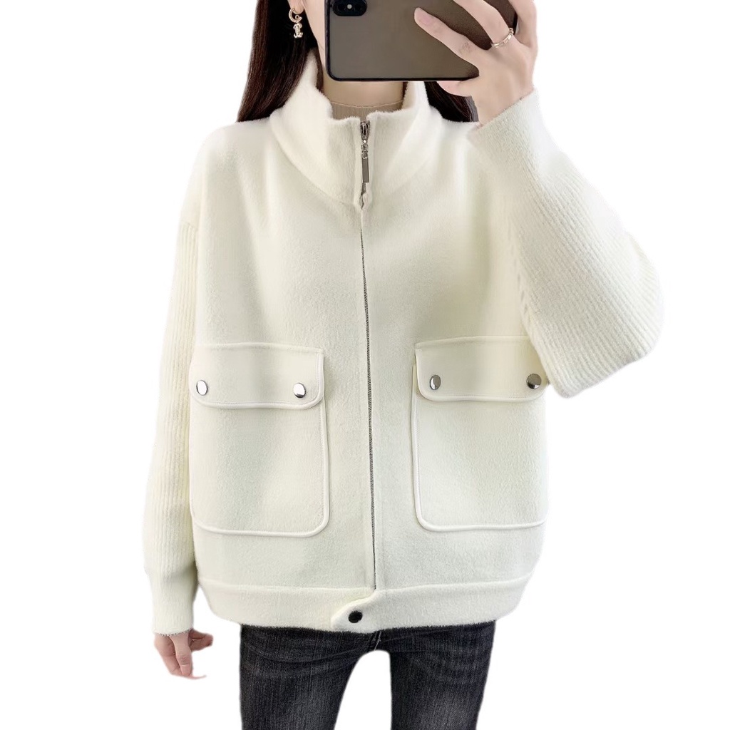 Áo Khoác Len Giả Hai Mặt Có Mũ Trùm Dáng Rộng Họa Tiết Sọc Caro Thời Trang Thu Đông Hàng Mới 2023