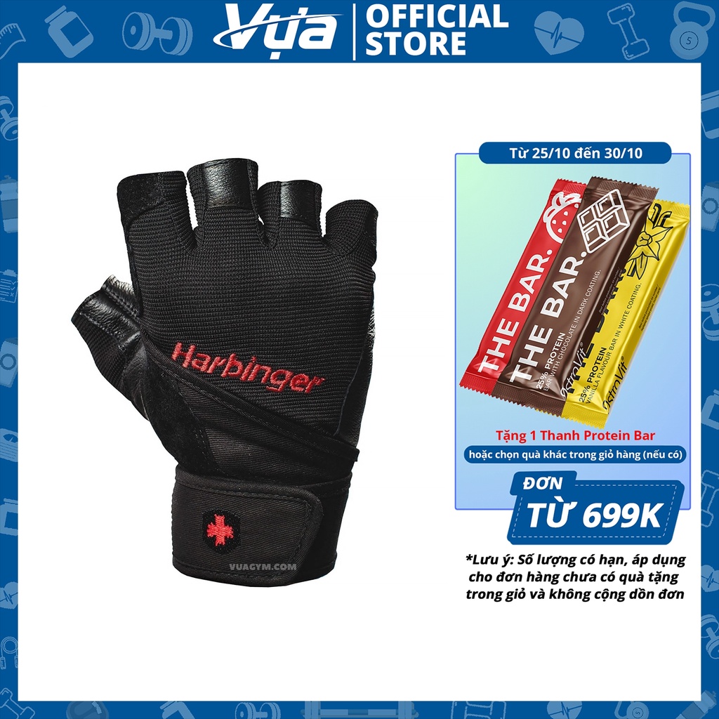 Harbinger - Men's Pro WristWrap Gloves (1 cặp) - Bảo Vệ Tay Và Cổ Tay Chuyên Nghiệp, Chống Trượt, Đệm Gel, Chính Hãng