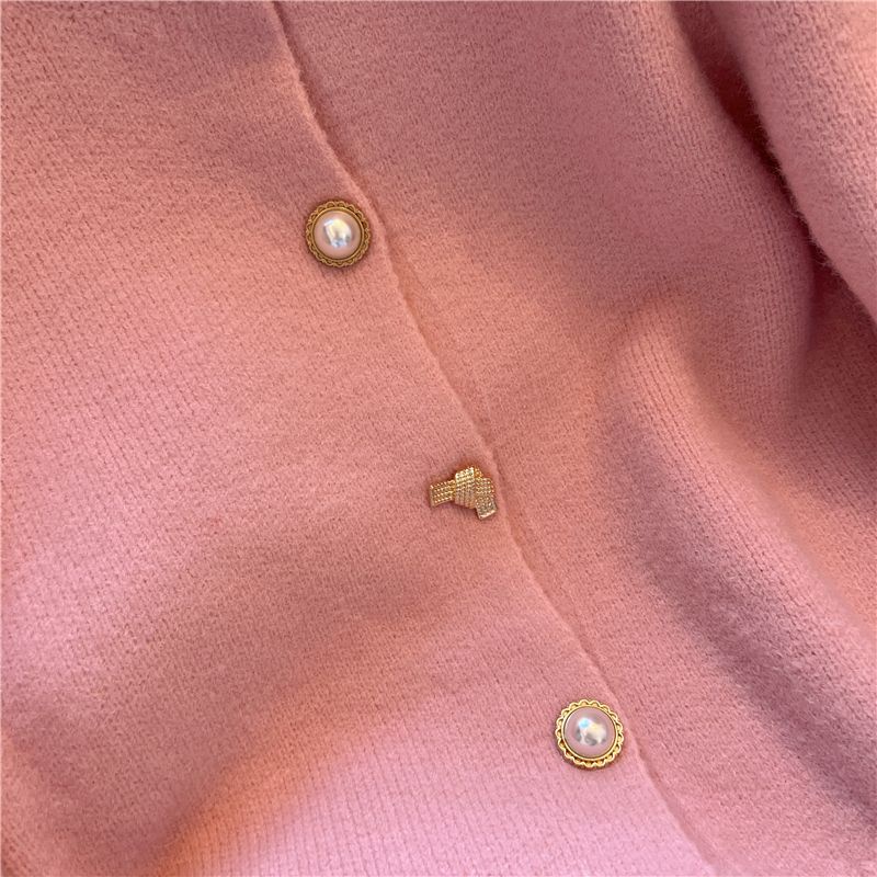 Xiaoxiang Áo Khoác cardigan Dệt Kim Tay Phồng Mềm Mại Màu Hồng Phong Cách Pháp Thời Trang Mùa Thu 2023 Cho Nữ