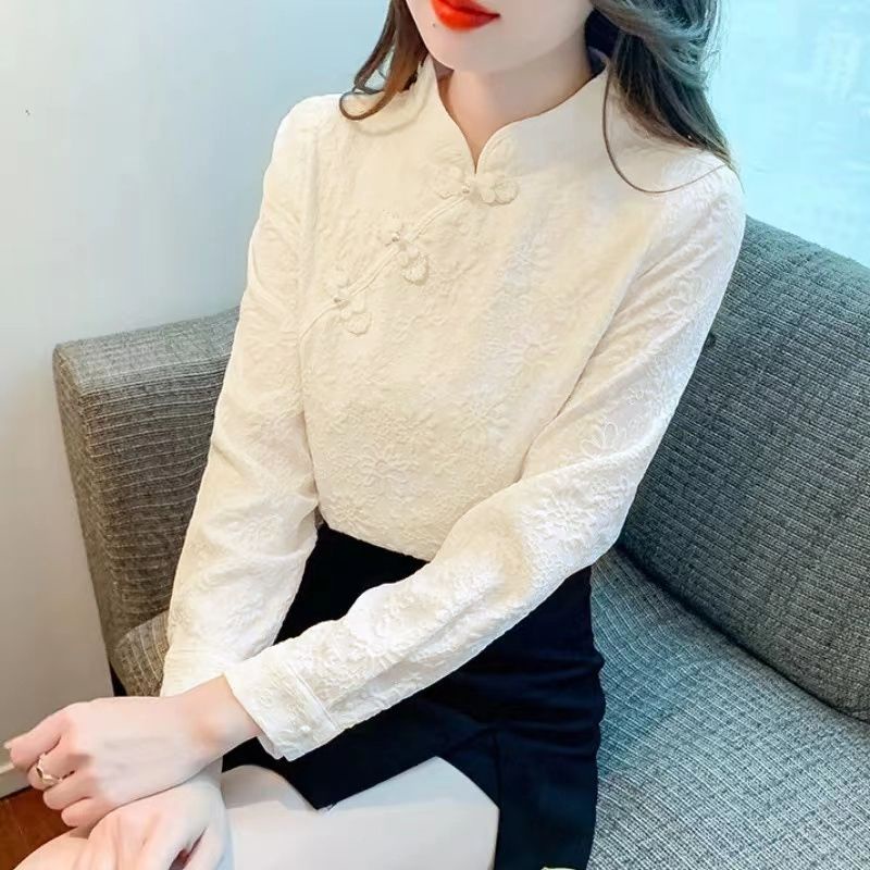 Đứng Áo Sơ Mi Dài Tay Phong Cách Trung Hoa Thời Trang Mùa Thu Cho Nữ