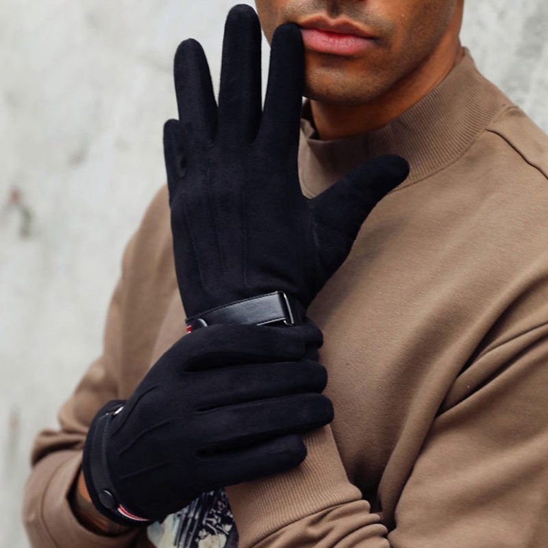 TIDE BEAR Găng Tay Thu Đông Bằng Da Lót Nhung Ấm Áp Chống Gió Tốt Cho Nam Giới