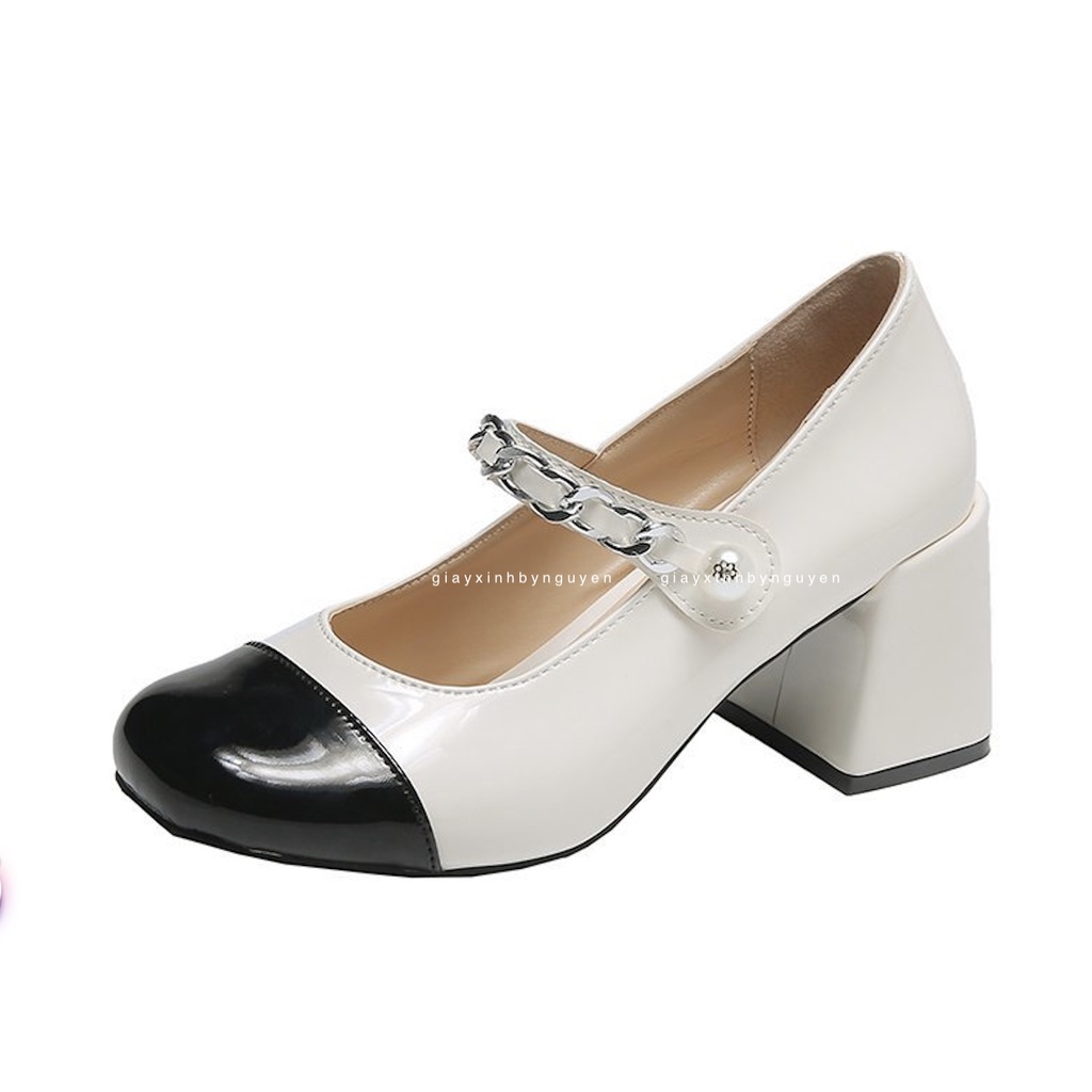 Giày cao gót đế vuông quai xích thời trang 7cm - MARY