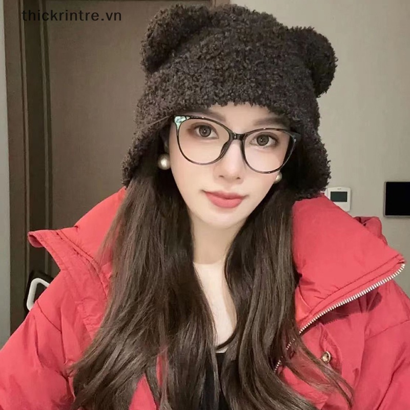 Mũ Len Trùm Tai Giữ Ấm Mùa Đông Hình Tai Gấu Dễ Thương