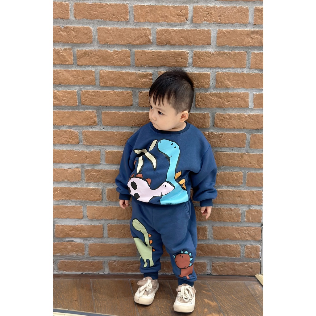✨MALINHKID✨BN075-Bộ nỉ bông xanh DỪA- KHỦNG LONG  trẻ em VNXK