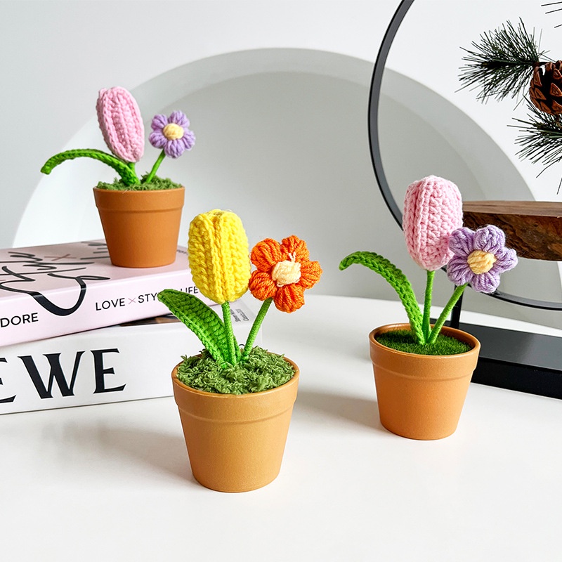 Bó Hoa Hướng Dương Đan Len Thủ Công Dùng Trang Trí