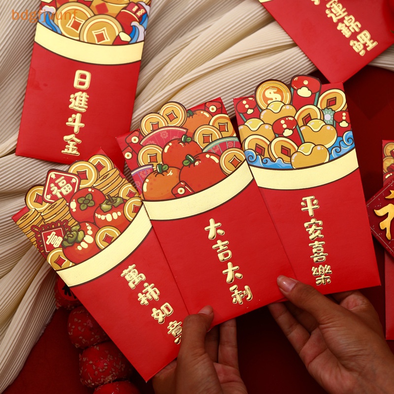 Set 6 Bao Lì Xì Năm Mới 2024 Họa Tiết Rồng Đỏ May Mắn Phong Cách Trung Hoa