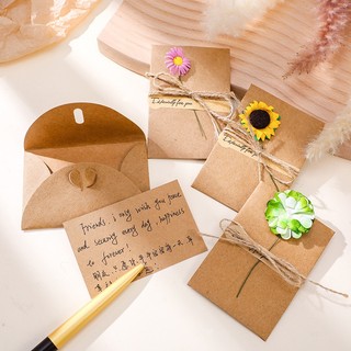 Thiệp Giấy Vintage Gắn Hoa khô, Thiệp Handmade Màu Kraft Sinh nhật, Chúc mừng