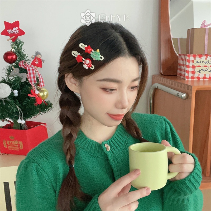 Qr Dây Buộc Tóc Trang Trí Hình Ông Già Noel / Tuần Lộc Giáng Sinh Dễ Thương Mới