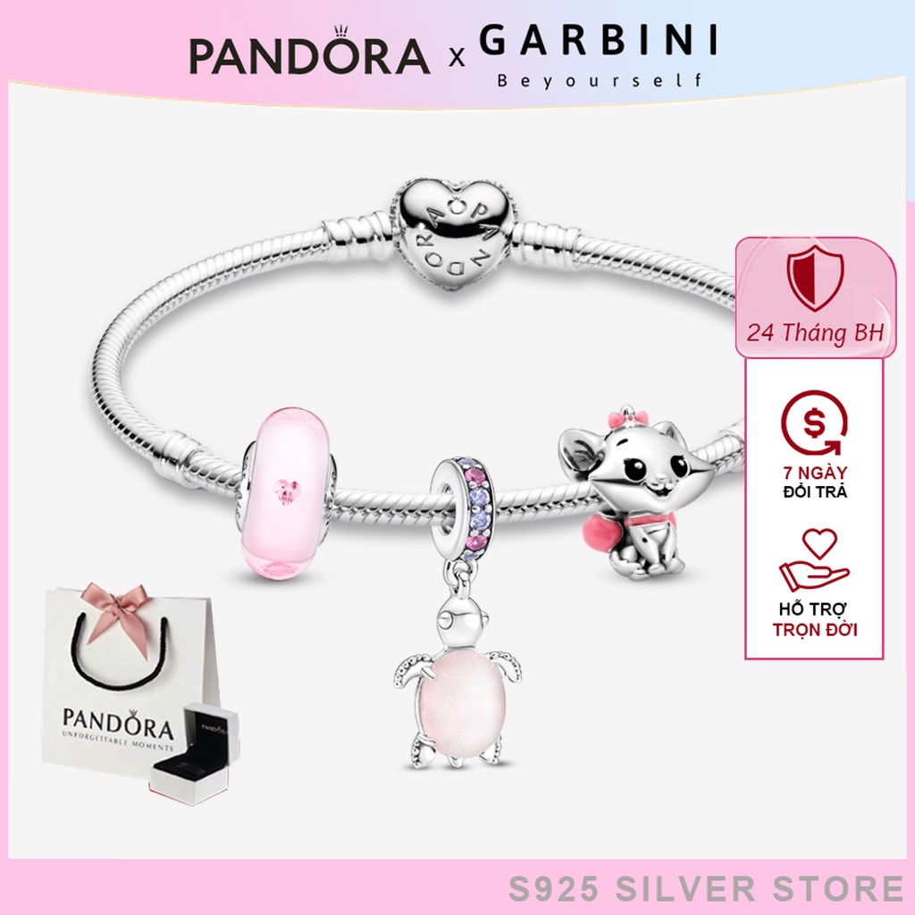 Vòng tay pandora bạc mix charm fullbox bạc S925, lắc tay bạc kèm charm chủ đề Disney hồng dành - Garbini