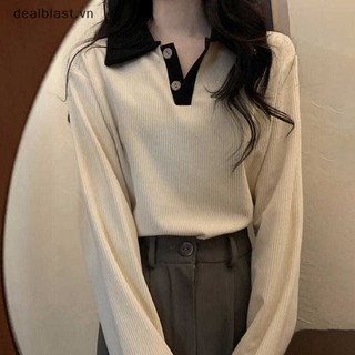 [sk] Áo Thun Dài Tay Dáng Rộng Màu Tương Phản Phong Cách preppy Mùa Thu Cho Nữ sk