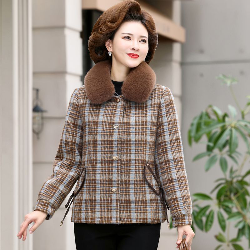 Áo Khoác Lót Lông Cừu Dáng Ngắn Phong Cách Phương Tây Thời Trang Mùa Đông Cho Phụ Nữ Trung Niên