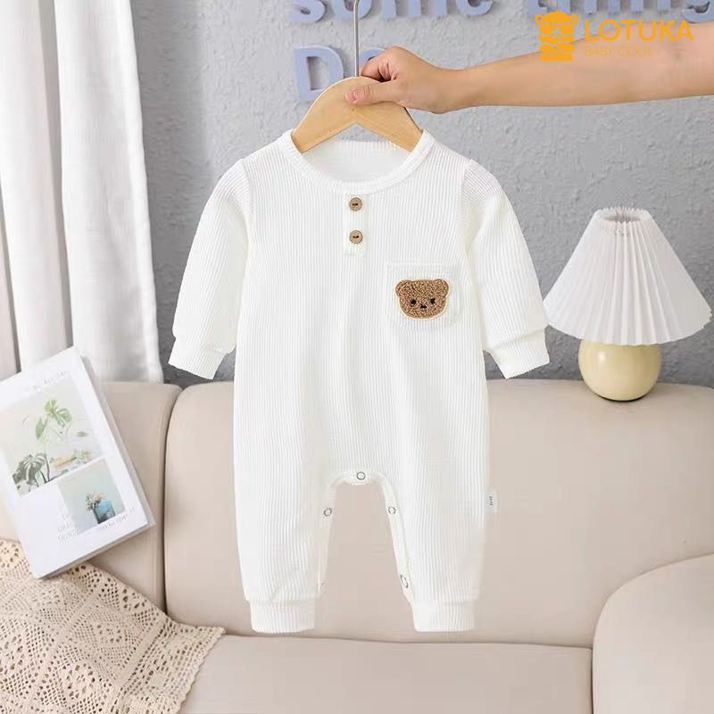 Bodysuit Dài Tay LOTUKA Họa Tiết Gấu Chất Thun Tăm Cao Cấp, Bộ Body Dài Tay, Áo Liền Quần Cho Bé, Quần Áo Trẻ Em 0-12m