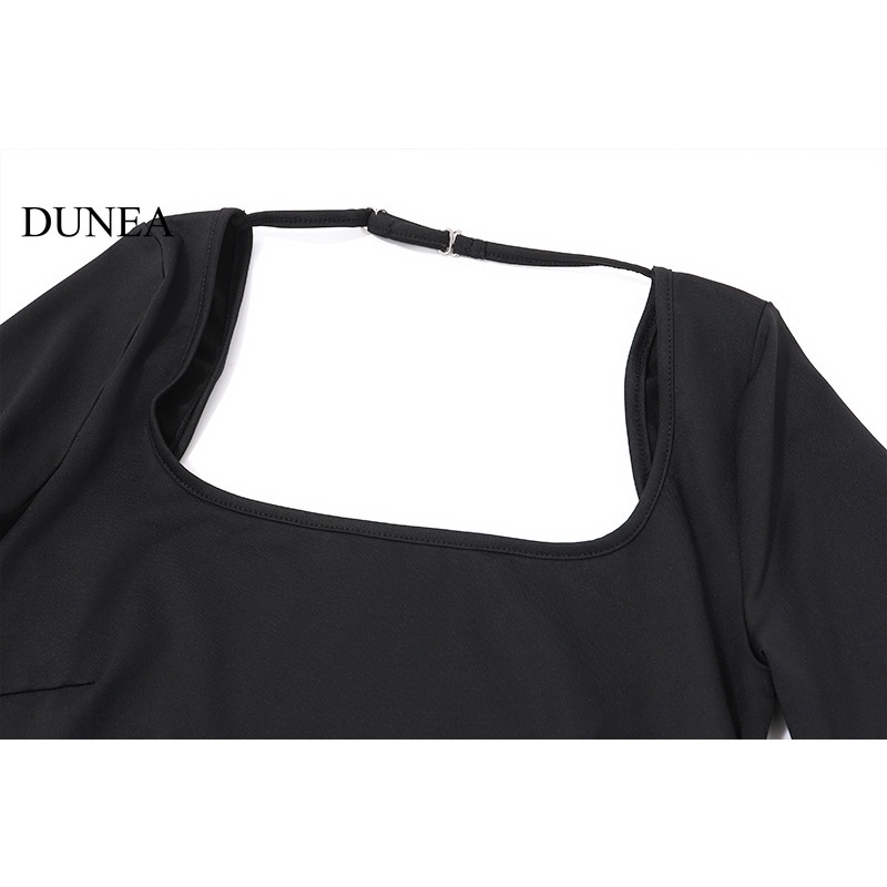 DUNEA Bộ Áo Liền Quần Dài Tay Cổ Chữ u Khoét Sâu Gợi Cảm